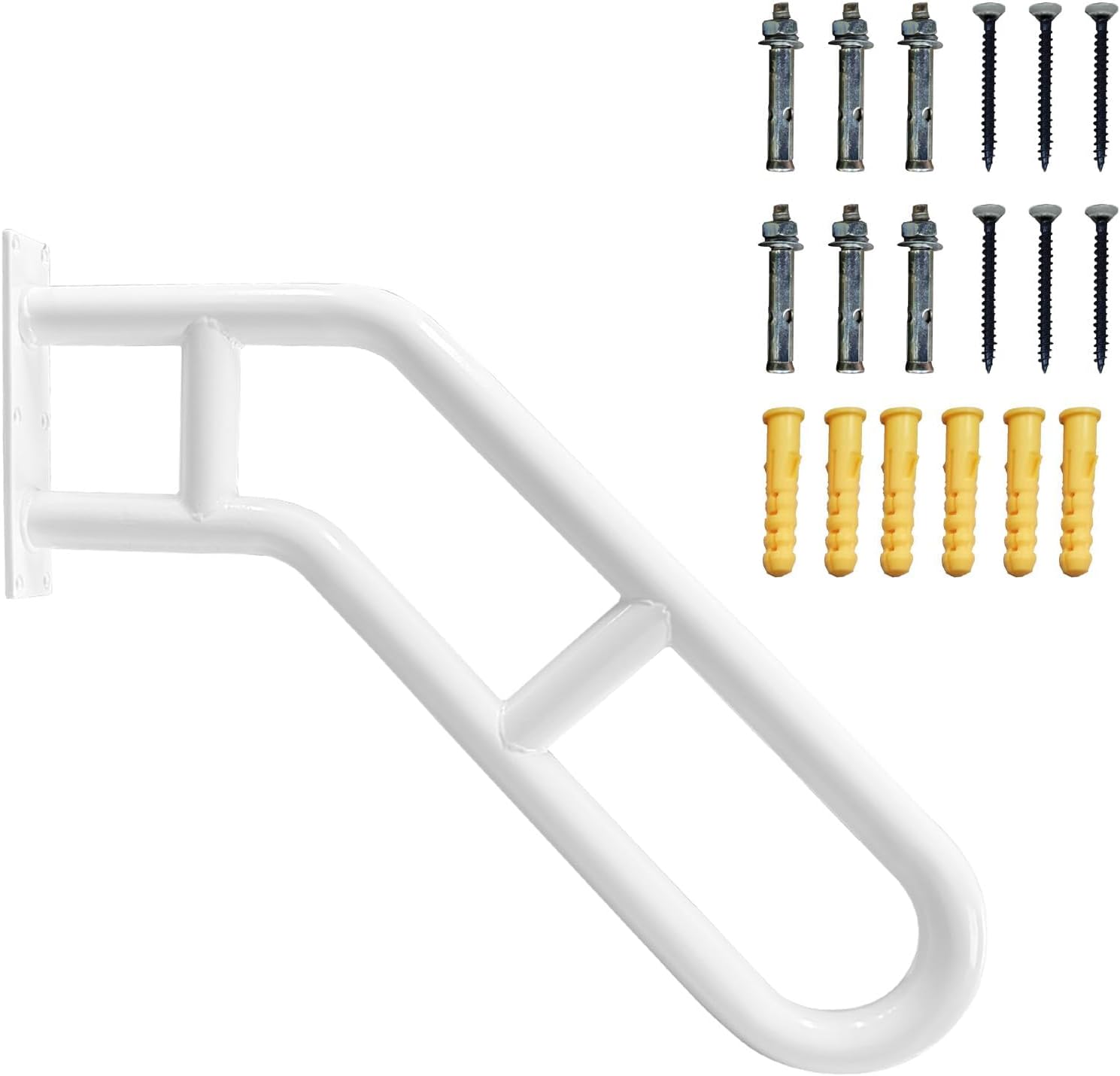 Wall Mounted Railings for 1-2 Steps, One Solid Piece Design Stair Railing Safety Grab Bar with Anti-Skid- Crossbars for Garage, Porch, Garden, Yard, Matte (White Bent 1 Pack)