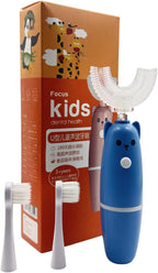 Ariie Ultrasonic Kid's U-Shaped Electric Toothbrush, Slim Design, Waterproof Battery Powered 360 Oral Teeth Cleaning Design, Automatic Toddler Toothbrush with Food Grade Soft Silicone Brush Head