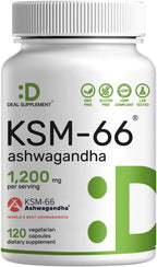 KSM 66 Ashwagandha 1,200mg with Black Pepper, 120 Veggie Capsules – Extra Strength Root Extract – High Absorption – Adaptogenic Supplements for Relaxation, Energy, & Brain Health – Non-GMO