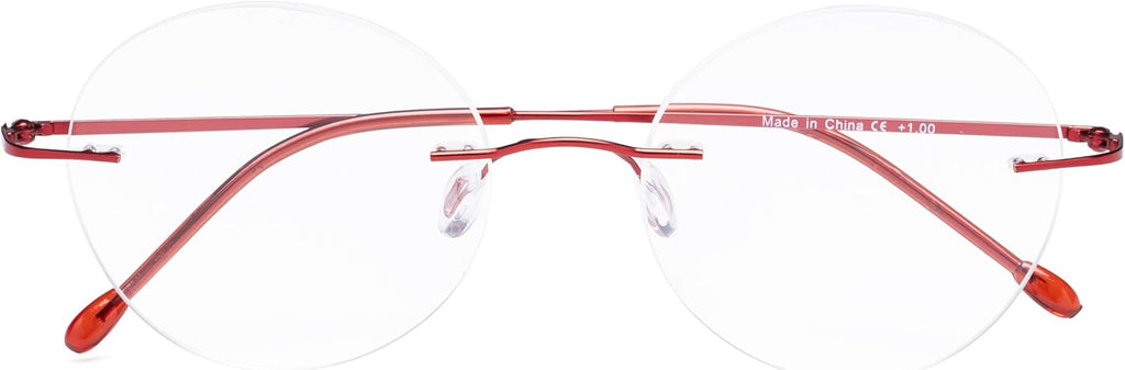 CessBlu Rimless Reading Glasses Round Readers for Men Women (Red) +1.25