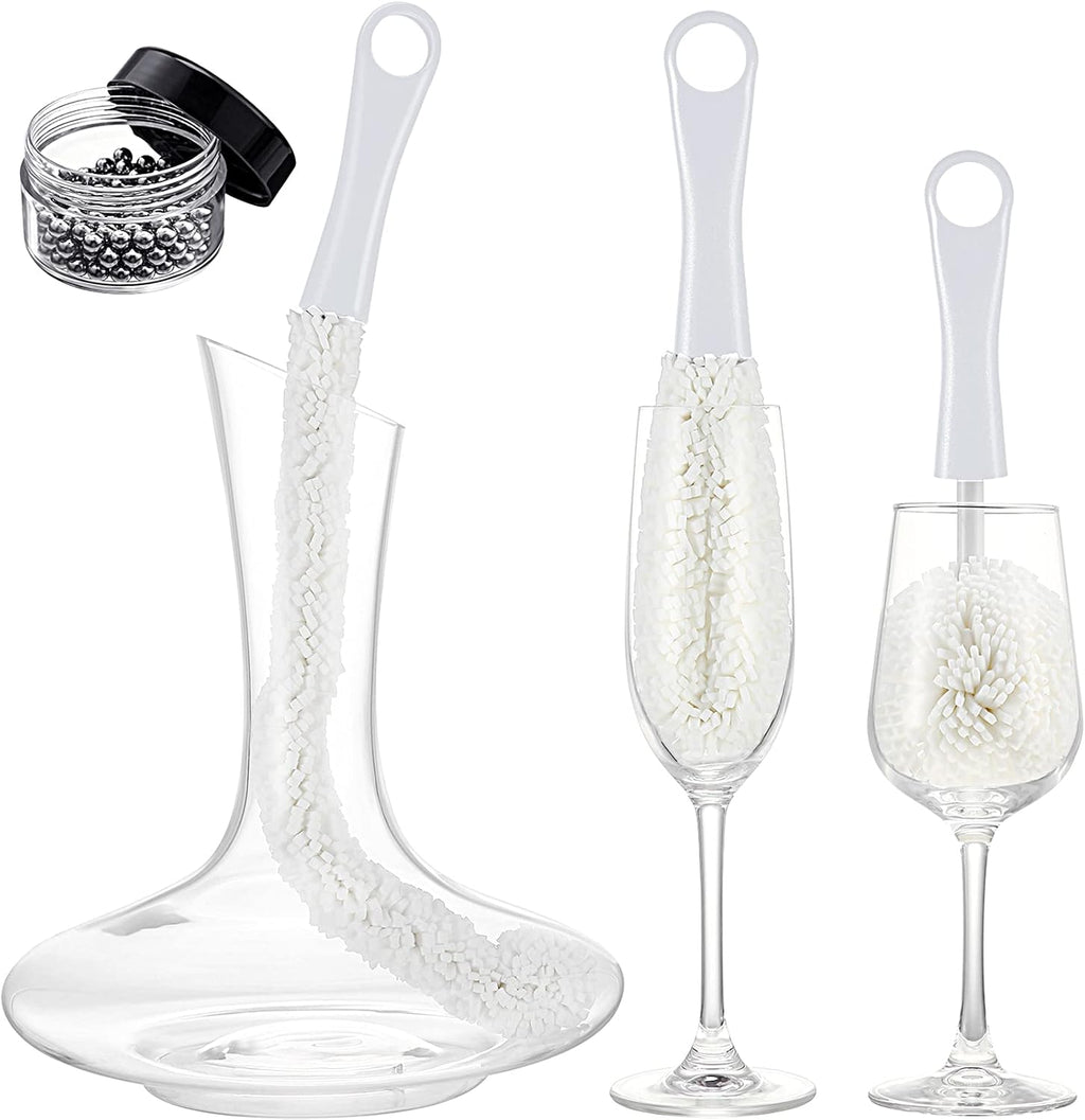 Boao 3 Pcs Wine Decanter Cleaning Brushes with Stainless Steel Cleaning Balls Wine Glass Flexible Bottle Scourers Brushes Cleaners Polishers for Decanter Glass Goblets Champagne Flutes Cups