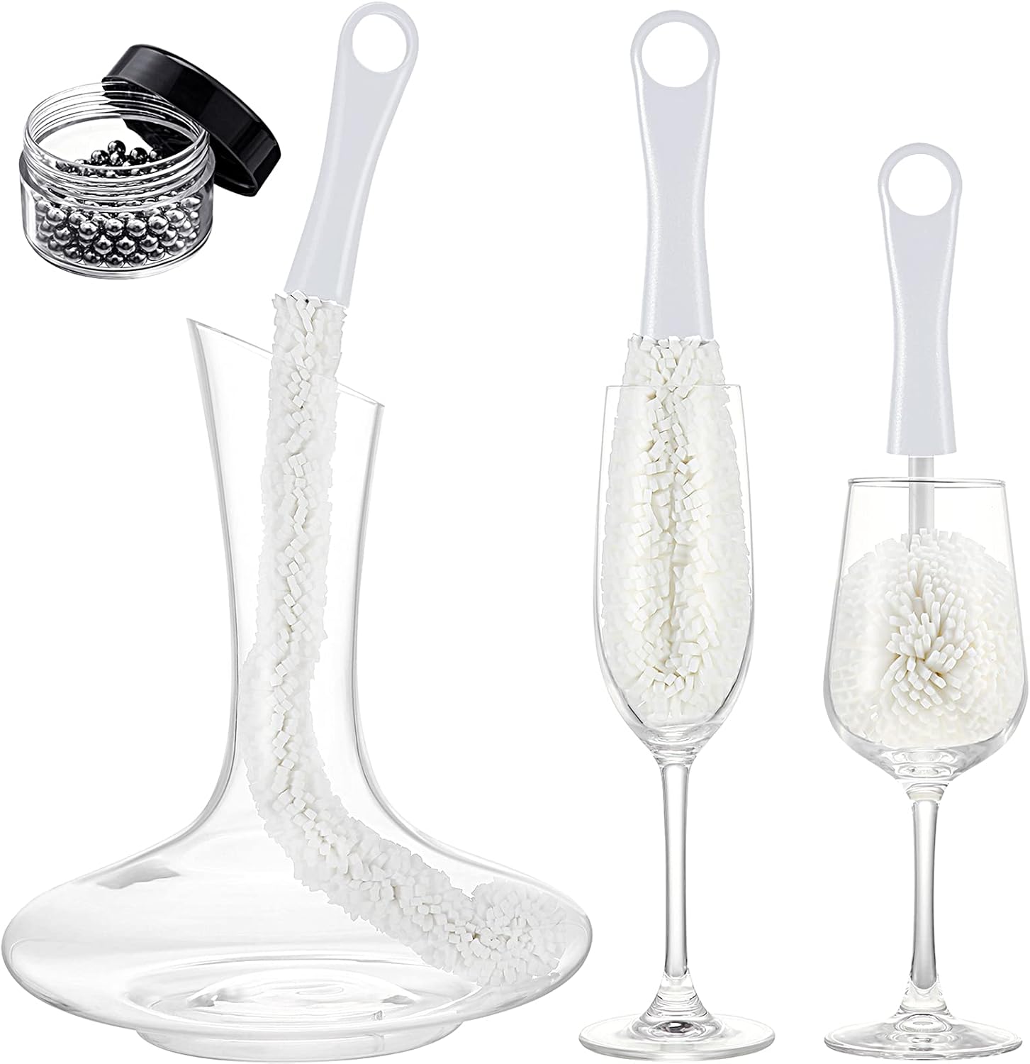 Boao 3 Pcs Wine Decanter Cleaning Brushes with Stainless Steel Cleaning Balls Wine Glass Flexible Bottle Scourers Brushes Cleaners Polishers for Decanter Glass Goblets Champagne Flutes Cups