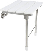 Folding Shower Seat Wall Mounted with Legs, Foldable Shower Chair for Inside Shower, Fold Down Shower Bench for Seniors (White, Fixed Height)