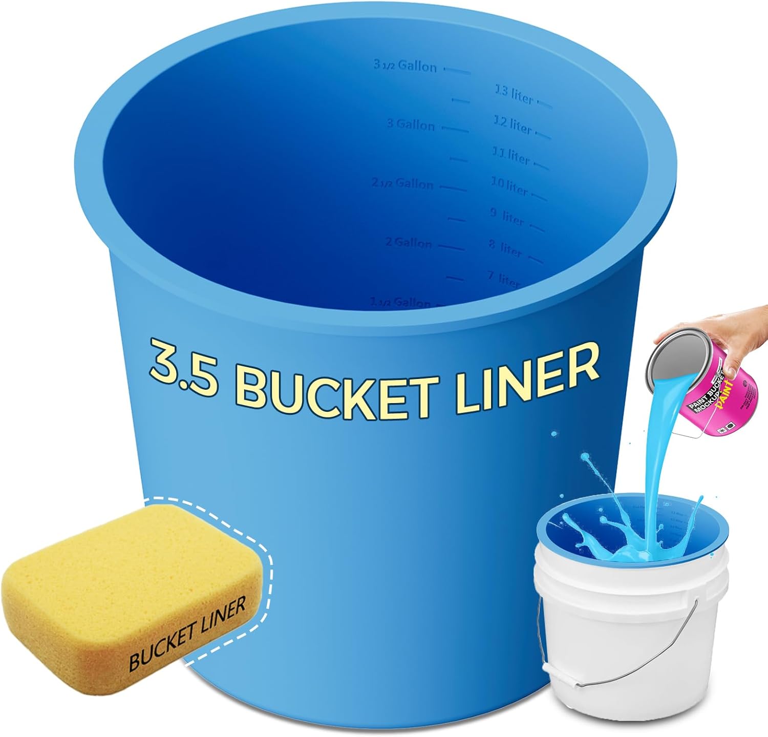 3.5 Gallon Bucket Liner Reusable Rubber Paint Pail Liner for Concrete Mix and Thinset with Graduated,Blue