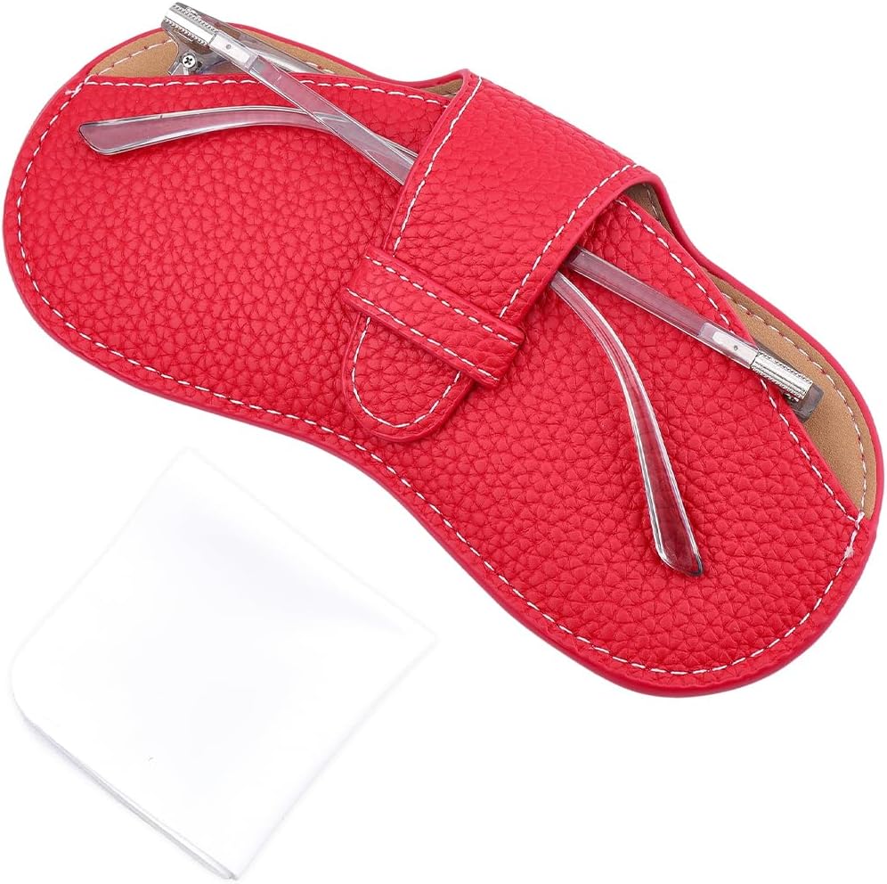 CREATCABIN Leather Sunglasses Case Slim Glasses Case Portable Soft Eyeglasses Holder Spectacle Cases Pouch Bag Cover Lightweight with Cleaning Cloth Gift for ChristmasTravel Vacation 6.9x3.4 Inch Red