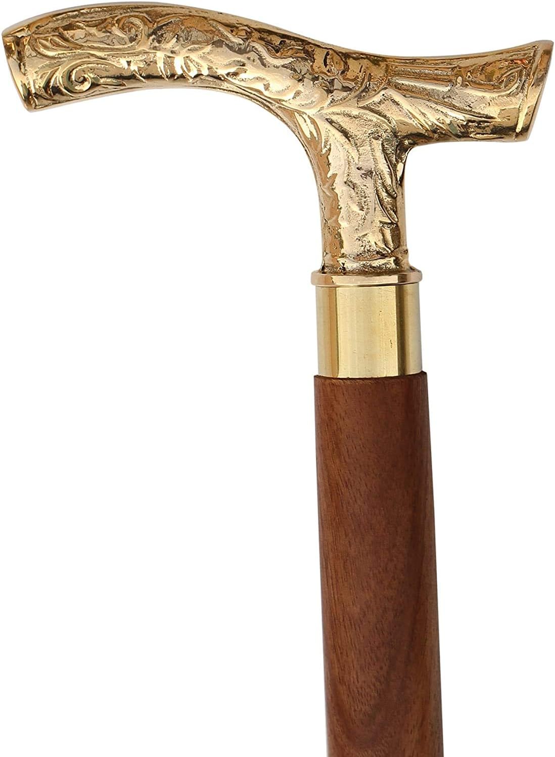 Walking Stick - Men Derby Canes and Wooden Walking Stick for Men and Women - 37 Brown Ebony Brass T Shape Handle in Golden Tone Natural Wood Unisex Cane, Yellow