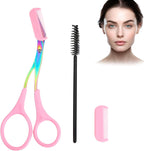 Eyebrow Scissors with Comb and Brush Non Slip Eyebrow Trimmer Scissor for Women Men 2 in 1 Professional Eyebrows Trimmer (Pink)