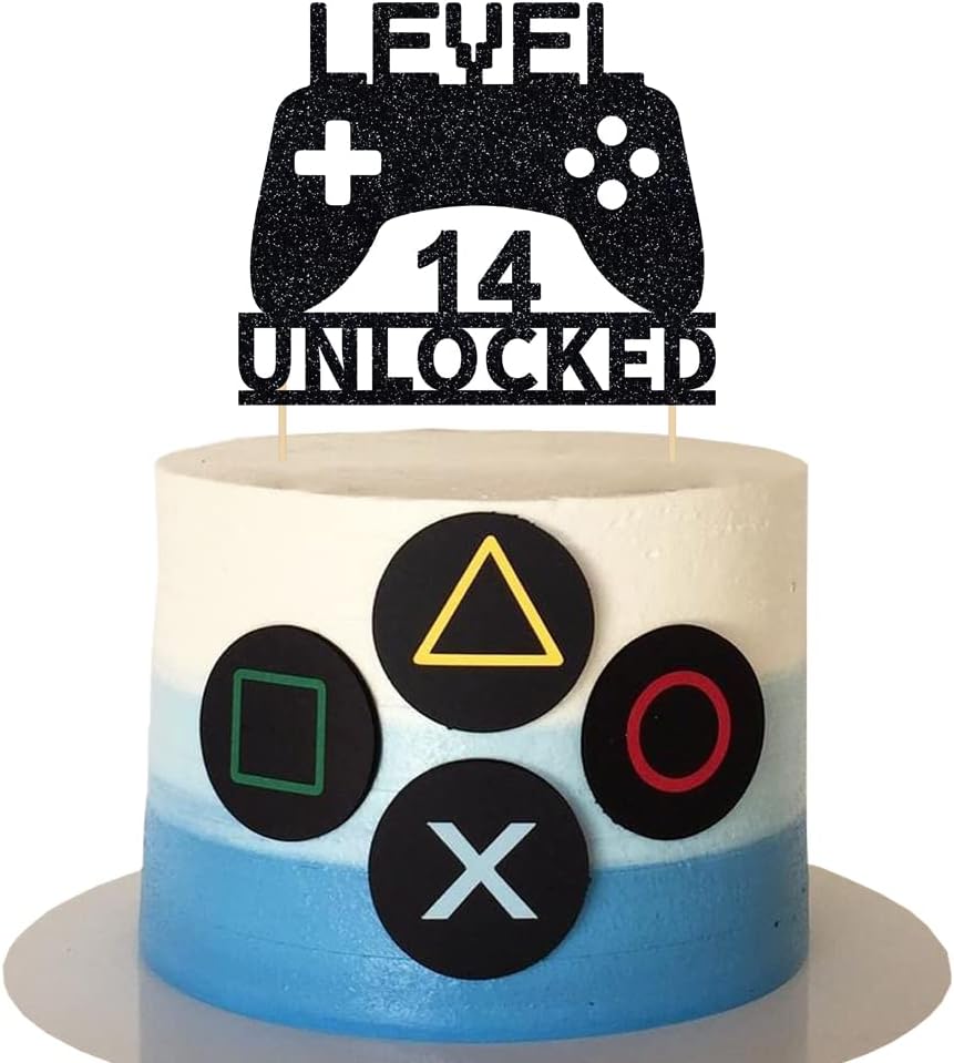 Level 14 Unlocked Cake Topper 14th Birthday Cake Topper Video Game Controller Theme Cake Decorations Party Supplies