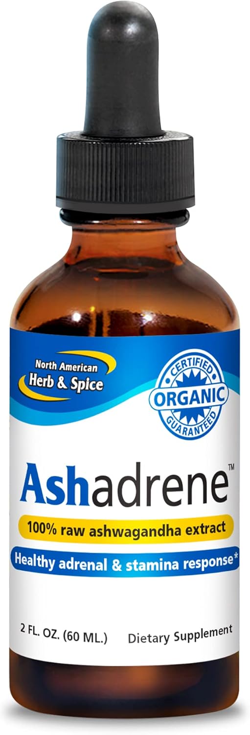 NORTH AMERICAN HERB & SPICE Ashadrene - 2 fl. oz. - 100% Raw Ashwagandha Extract - Healthy Adrenal Response, Energy, Overall Health - Non-GMO, Certified USDA Organic - 86 Servings