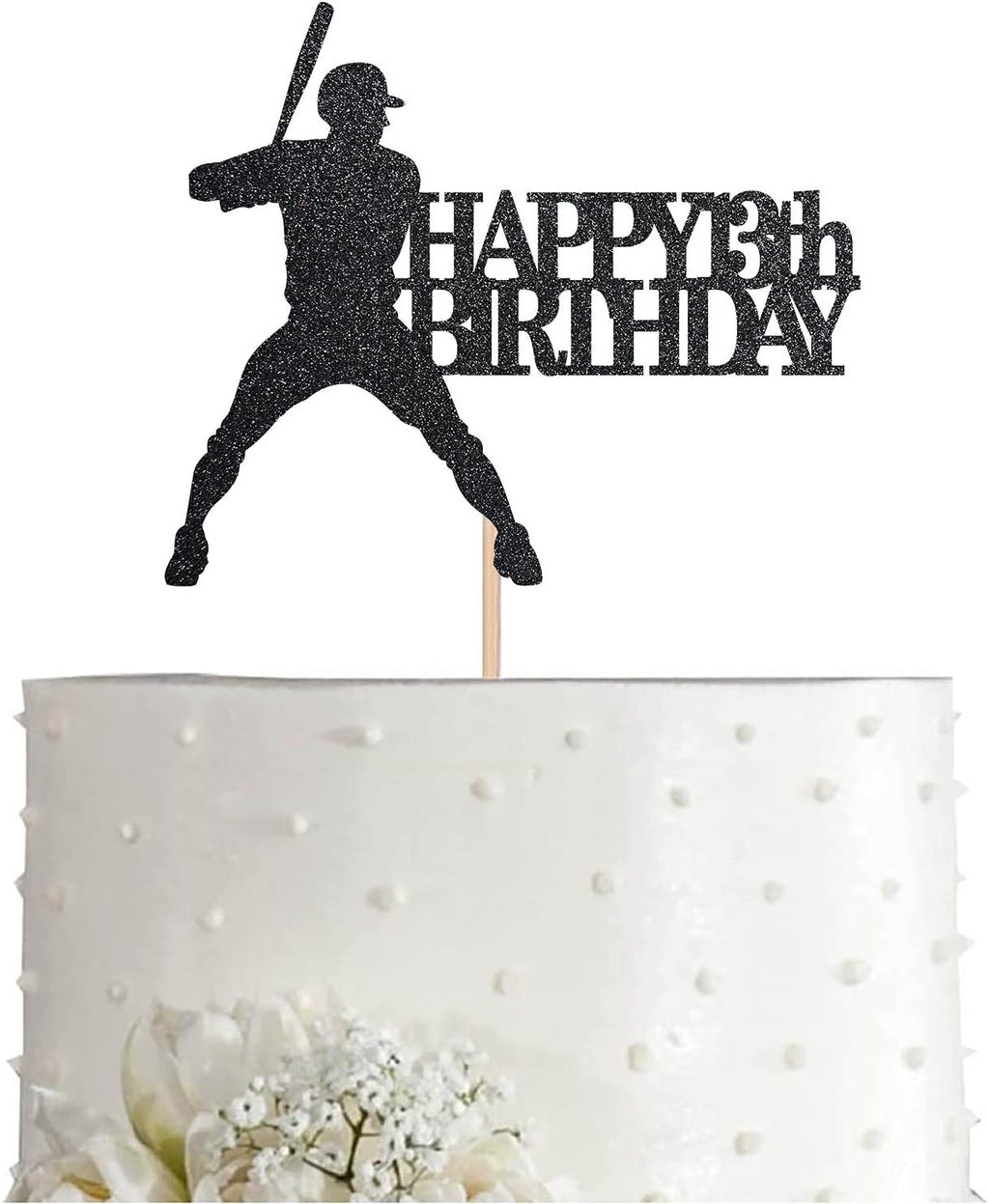 Black Baseball 13 Birthday Cake Topper, Glitter Happy 13th Birthday Party Decoration
