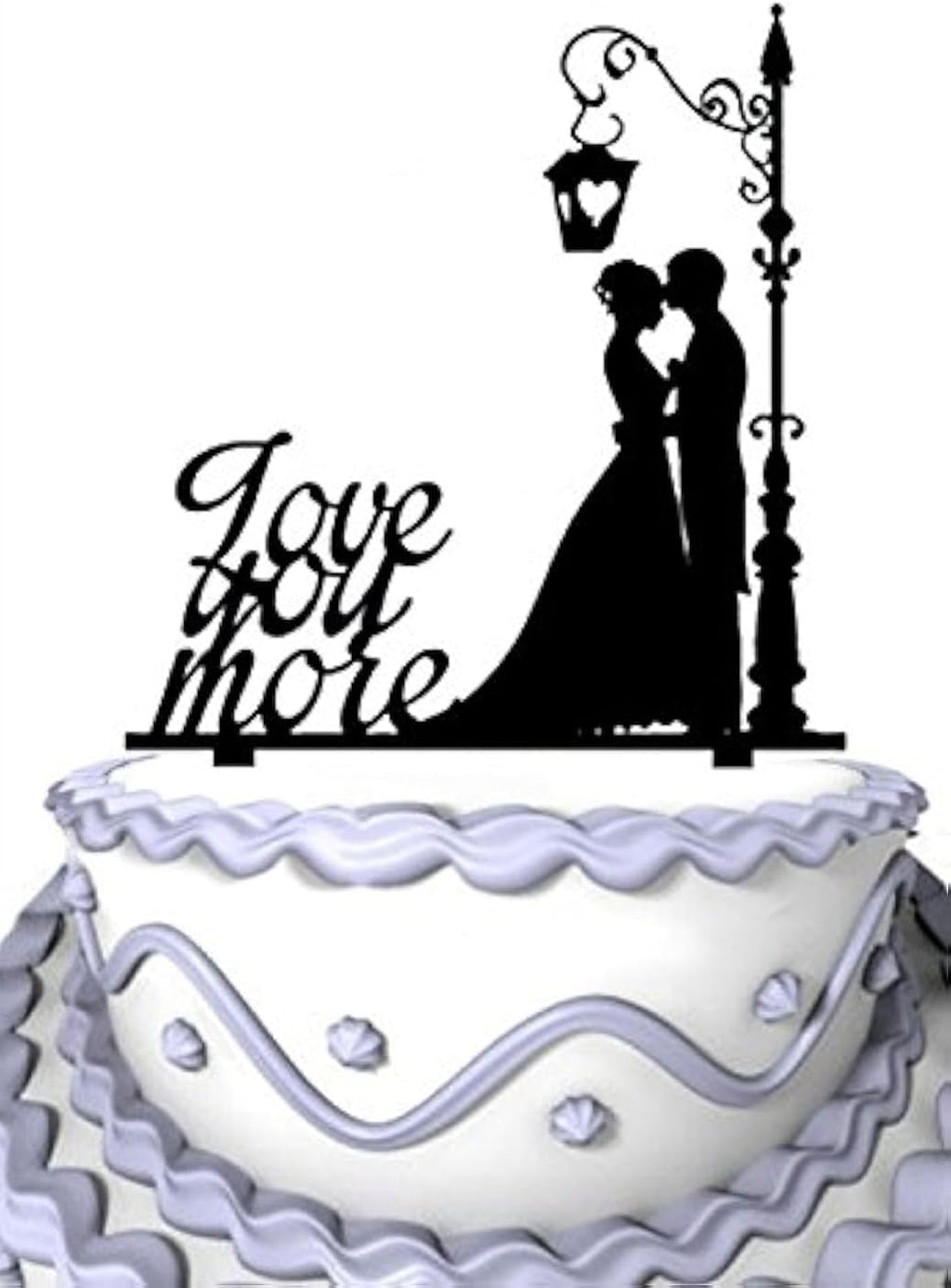 Meijiafei Cursive Love You More Groom and Bride Wedding Cake Topper Silhouette