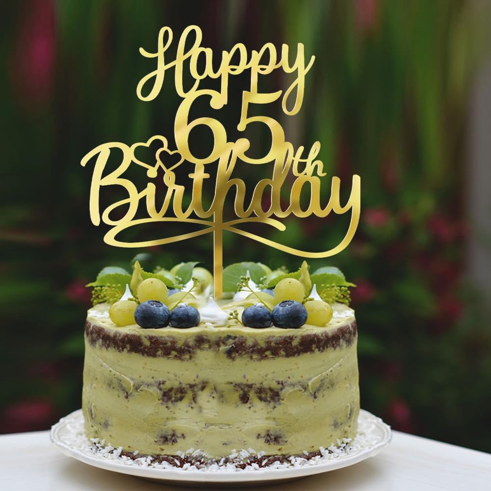 Sleyberoy Acrylic Happy 65th Birthday Cake Topper- Hello 65,Cheers to 65 Years,65th Anniversary/Birthday Party、 men and women Happy Sixty-five Birthday Selected cake decoration(65th)