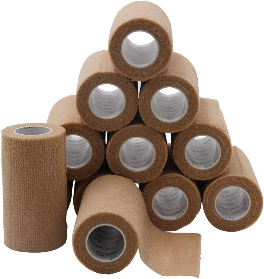 Self Adherent Cohesive Wrap Bandages 12 Count 4" x 5 Yards, Self Adhesive Non Woven Bandage Rolls（Skin Color）