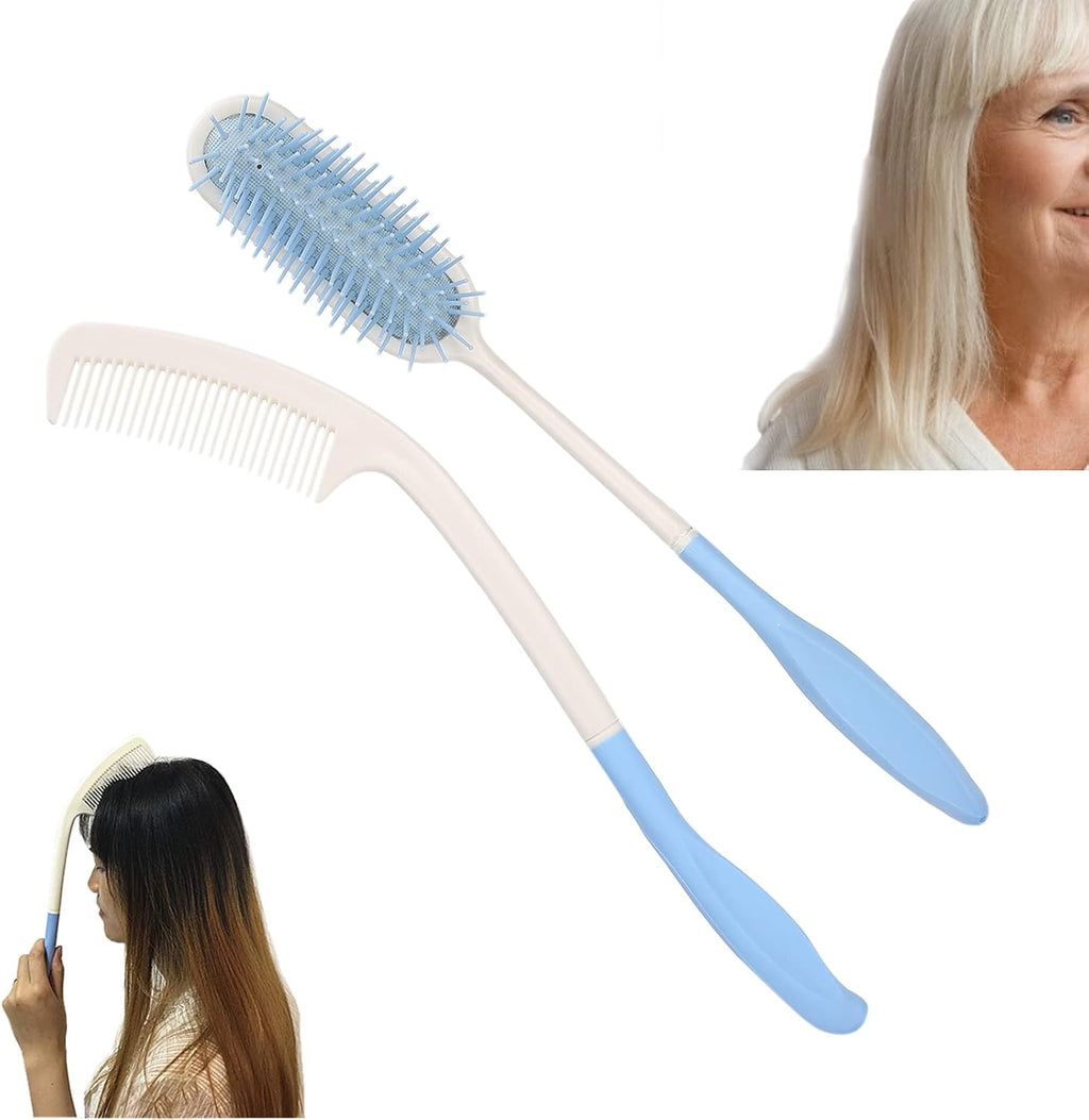 ZJchao Long Reach Handled Comb and Hair Brush Set, Anti-Slip Handle Comb Air Cushion Hairbrush Soft Easier Styling Comb Beauty Hair Accessory Applicable to Elderly and Hand-Disabled People