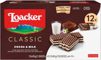 Loacker Classic Cocoa & Milk Wafers - Premium Crispy Cocoa Wafer Cookies with Milk Cream Filling - Multipack of 12 Snack Packs - NON-GMO - 45g/1.59oz, Pack of 12