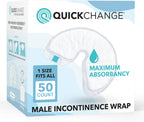 QuickChange Men's Incontinence Wrap, Maximum Absorbency Catheter Alternative for Males with Reduced Mobility | 17 Ounce Capacity, Adjustable Size, 50-Count
