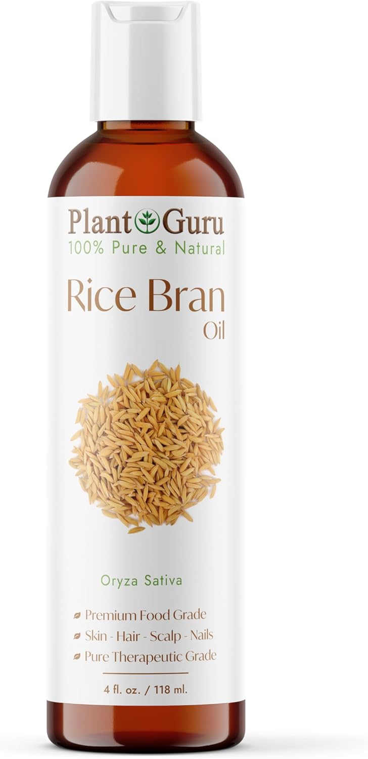 Plant Guru Rice Bran Oil 4 fl. oz. – 100% Pure & Natural Carrier Oil for Skin, Face, Body, and Hair Moisturizing. Great for DIY Creams, Lotions, and Lip Balms.