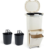 Goplus 11 Gallon Kitchen Trash Can with Lid, 3-Layer Sorting Trash Bin with 2 Removable Buckets, Drawer, Step Pedal & Wheels, Vertical Garbage Bin, Waste Container for Living Room Kitchen Bathroom