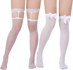Nydotd 2 Pairs Women's Thigh High Stockings Satin Bow Stockings Silky Sheer Bow Suspenders Pantyhose for Women
