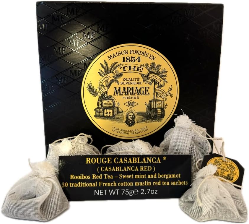 Mariage Freres, Red Tea, Rouge Casablanca, 30 traditional cotton muslim tea bag sachets (1 Pack)