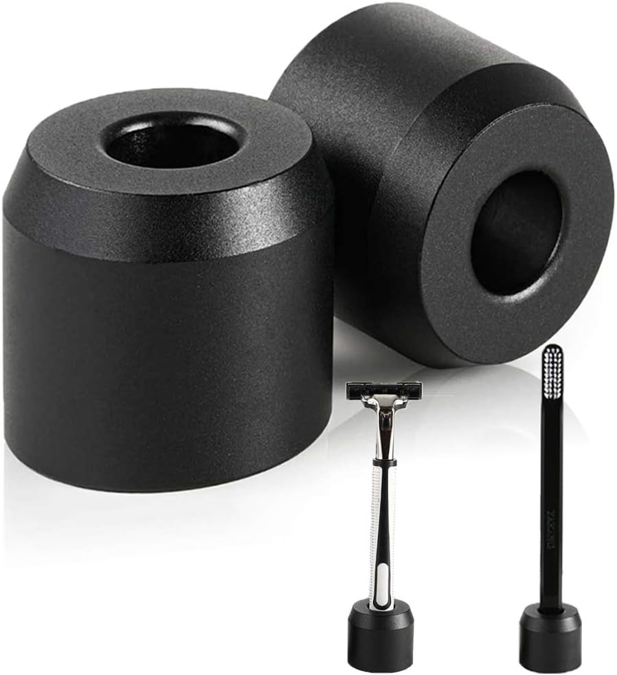 Caudblor 2Pcs Men's Shaving Safety Razor Stand, Premium Aluminum Alloy Matte Black Retro Double Edged Razor Holder for Men Women, Simple Small Long Handle DE Razor Base Tool, Cute Shaver Accessories