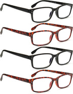 Kerecsen 4 Pack Reading Glasses for Men and Women with Spring Hinges, Lightweight Black Rectangular Readers Eyeglasses (2 BLACK 2 Tortoise, 2.75, x)