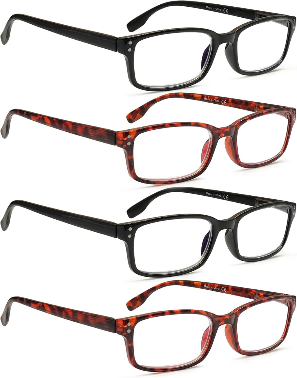 Kerecsen 4 Pack Reading Glasses for Men and Women with Spring Hinges, Lightweight Black Rectangular Readers Eyeglasses (2 BLACK 2 Tortoise, 2.00, x)