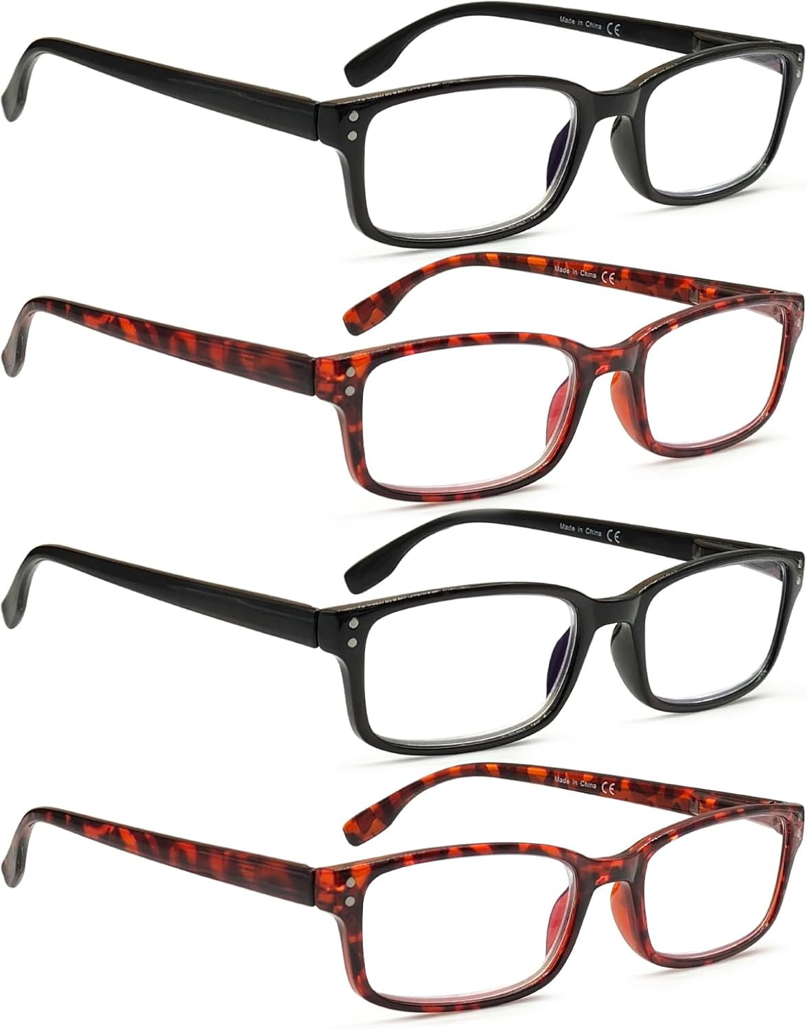 Kerecsen 4 Pack Reading Glasses for Men and Women with Spring Hinges, Lightweight Black Rectangular Readers Eyeglasses (2 BLACK 2 Tortoise, 2.00, x)