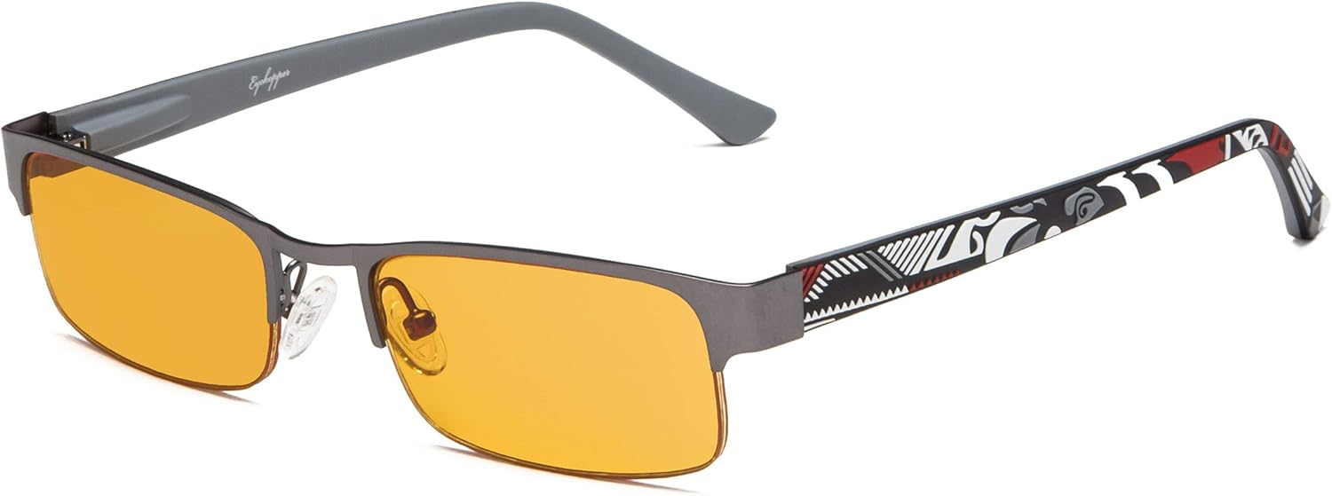 Eyekepper Computer Gaming Reading Glasses with Optical Frame and UV400 Reduces Eyestrain-96.9% Blue Light Blocking Orange Tinted Small Lens-Sleep Better Readers Men Women(Gunmetal/Grey, +1.75)