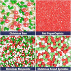 Twisweet Christmas Sprinkles 12oz, Red Green White Sprinkle for Cake Decorating, Edible Christmas Tree Sugar Sprinkles for Baking, Candy Pearls Mix, Cake Topper Ice Cream Cupcake Cookie Toppings Dessert Festival Decorations
