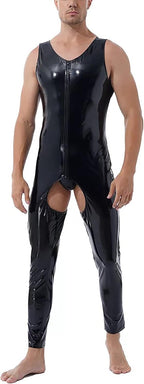 SEAUR Men's Shiny Patent Leather Jacket Casual Slim Fit Leather Muscle Tank Top T-Shirts Nightclub Party Clubwear