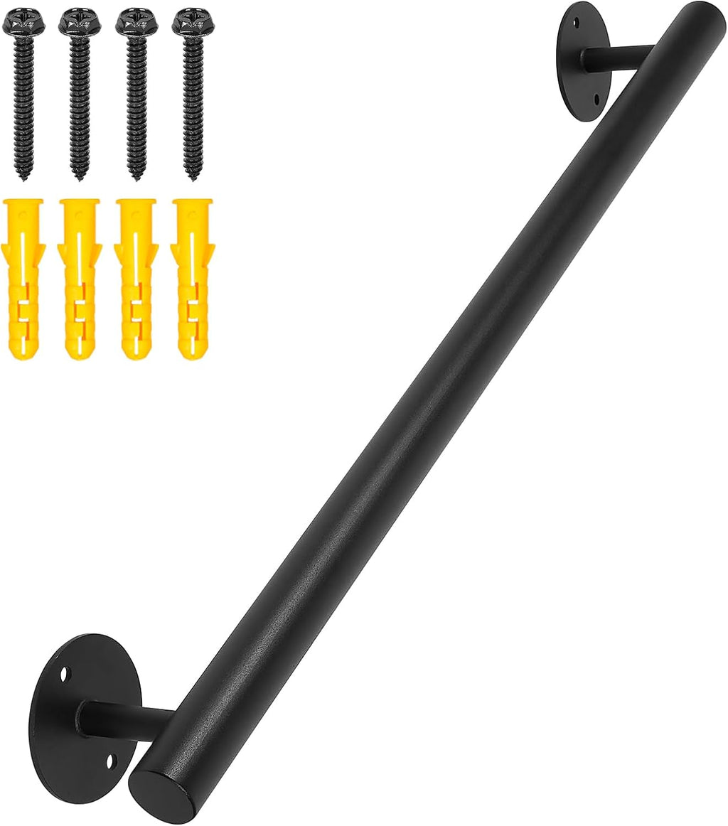 2.2 FT Black Metal Heavy Duty Hand Rails for Indoor Stairs, 27 Inch Wall Mounted Staircase Handrail - Outdoor Stair Railings Kit for Garage, Basement, Porch Steps, Deck Rails, Safety Grab Bars