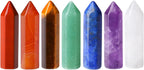 QINJIEJIE 7 PCS 7 Chakra Healing Crystals Mini Wands Crystal Pocket Stones Amethyst Polished Tumbled Natural Hexagonal Single Pointed Reiki Energy Balancing Meditation Gemstones Therapy Wand Set Gift