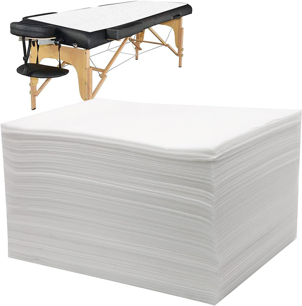 100PCS Massage Table Sheets, Disposable Bed Sheets for Massage Table, Spa Bed Covers for Esthetician, Tattoo, Waxing, Lash Bed, Salon Table, Non-Woven Fabric 71" x 31" (White)