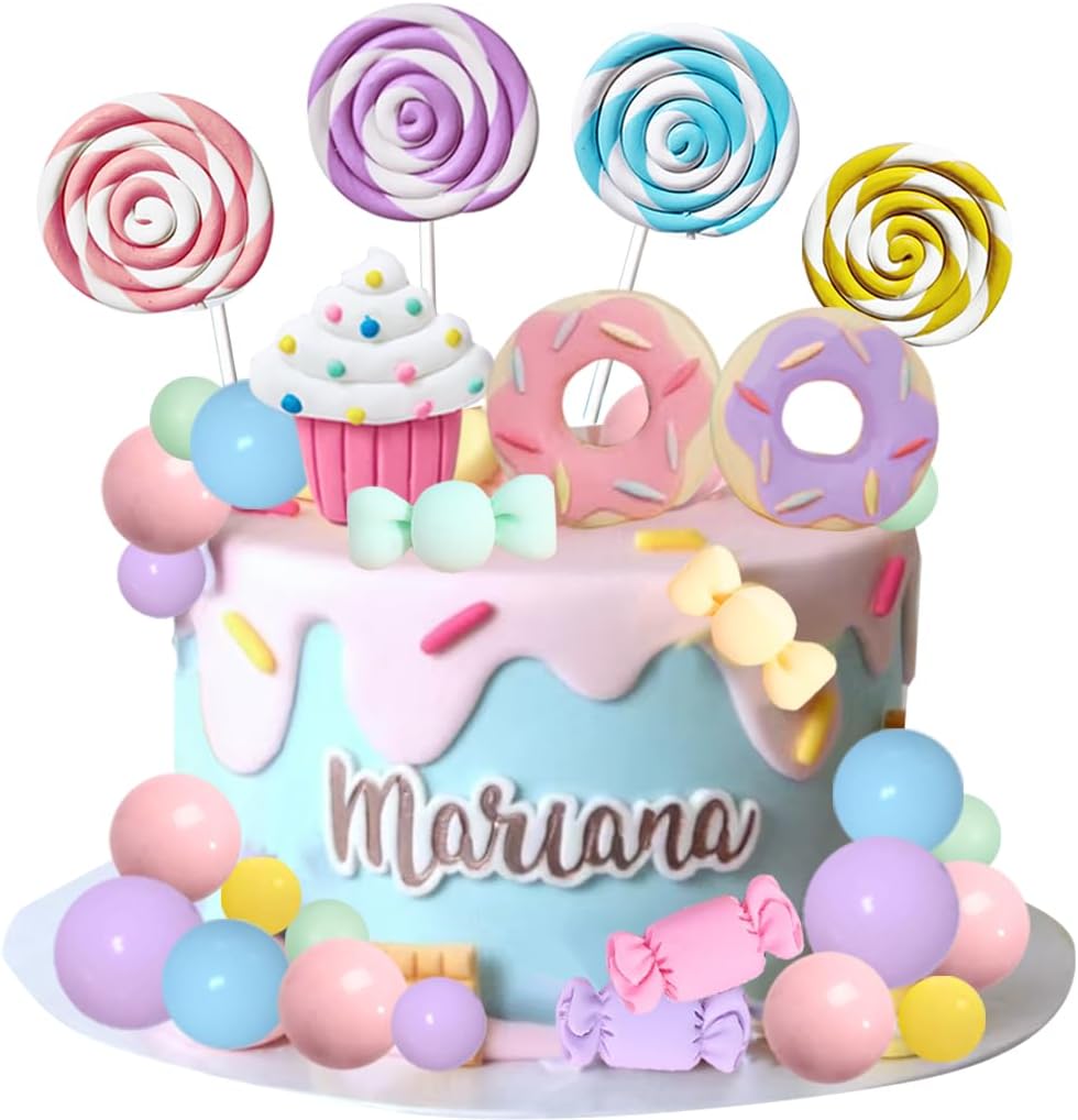 Candy Cake Topper Candyland Cake Topper with Lollipop Donut Ice Cream for Sweet Theme Cake