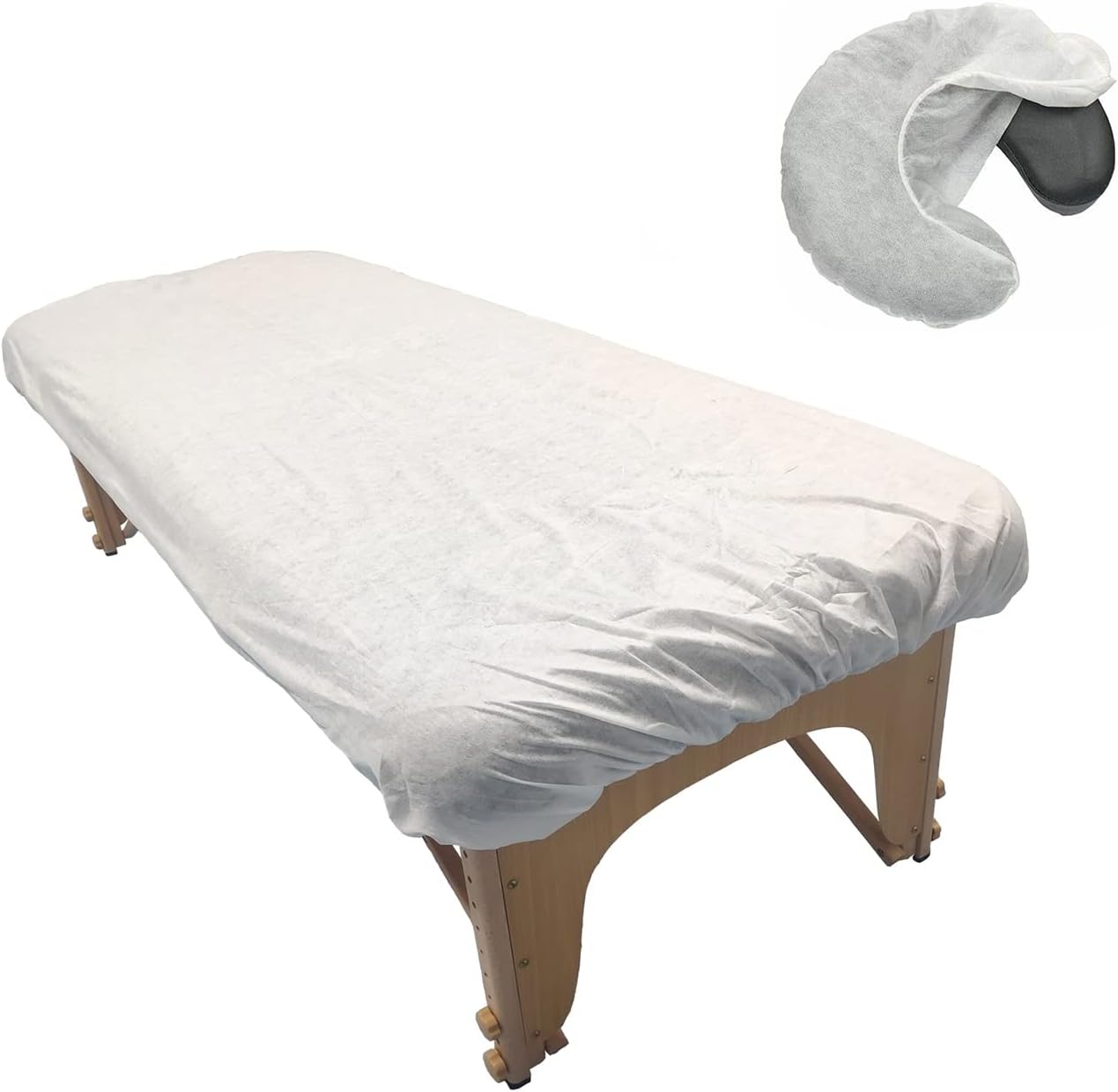 FancyStyle Pack of 24 Disposable Fitted Massage Table Sheets and Fitted Headrest Covers 86 x 35 White