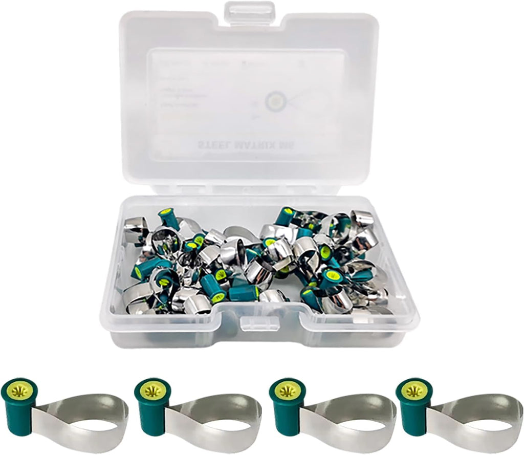 Dental Sectional Matrix System, Adjustable Dental Matrices Matrix Bands, Double-Side Contoured Anatomically Shaped Matrix Bands, Dental Stainless Steel Knob Type Matrix Bands.-Yellow 50pcs
