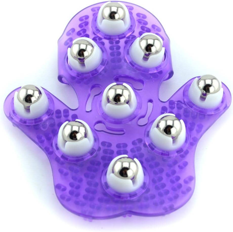 SAMYO Palm Shaped Massage Glove Body Massager with 9 360-degree-roller Metal Roller Ball Beauty Body Care (Purple)