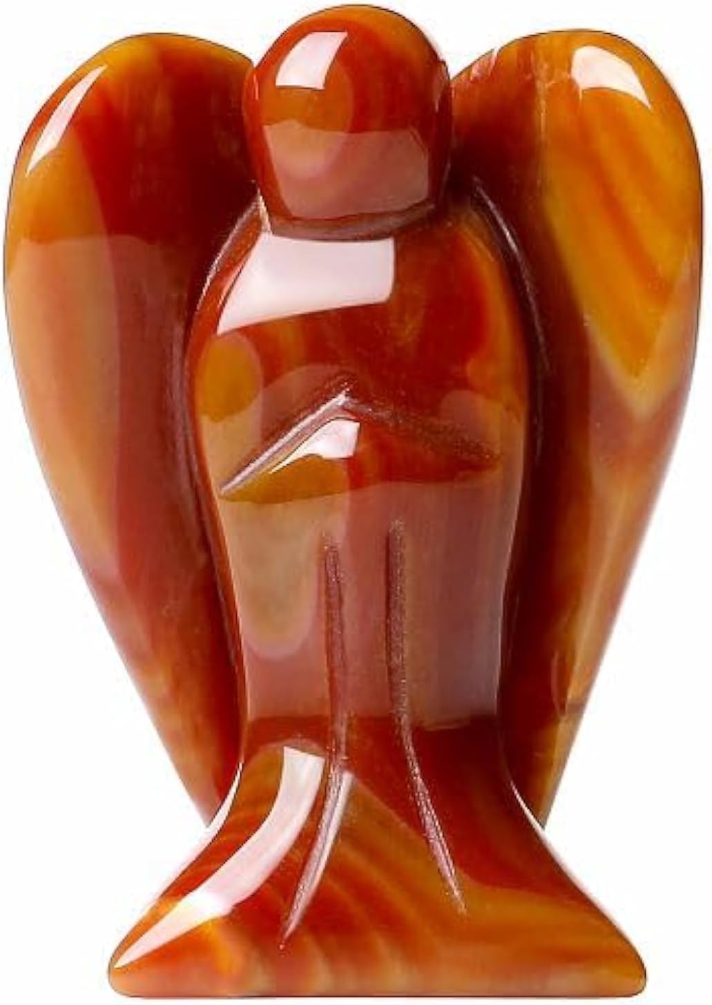 YATOJUZI 2" Red Carnelian Angel Decors Natural Healing Crystals Polished Carved Gemstones Stones Hand Guardian Cute Sculpture Statue Reiki Energy Figurines Home Room Office Desk Decor Gifts for Women