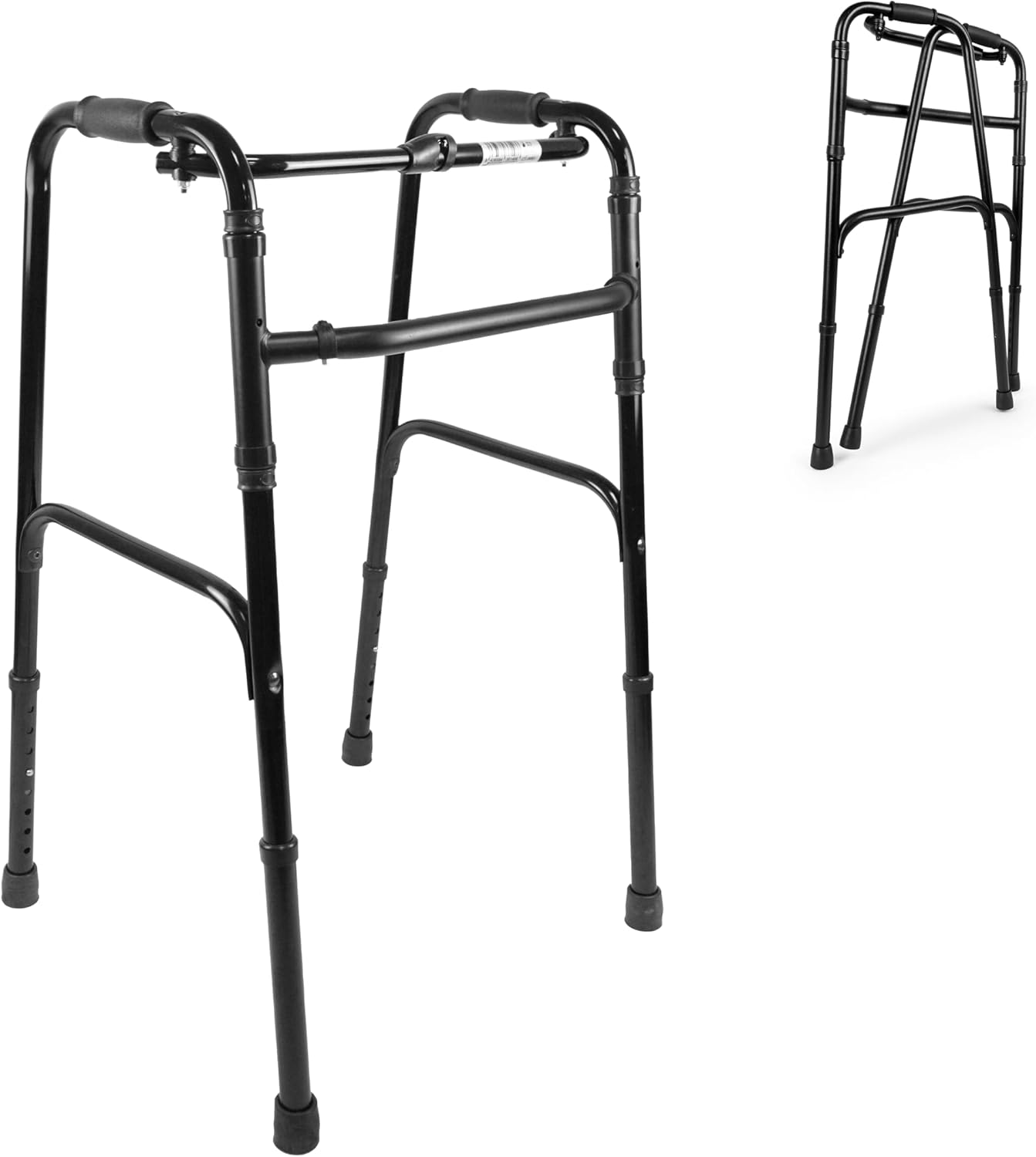 PEPE Mobility Zimmer Frame, Narrow and Foldable, Lightweight Aluminium, Adjustable Height, Elderly People, Black