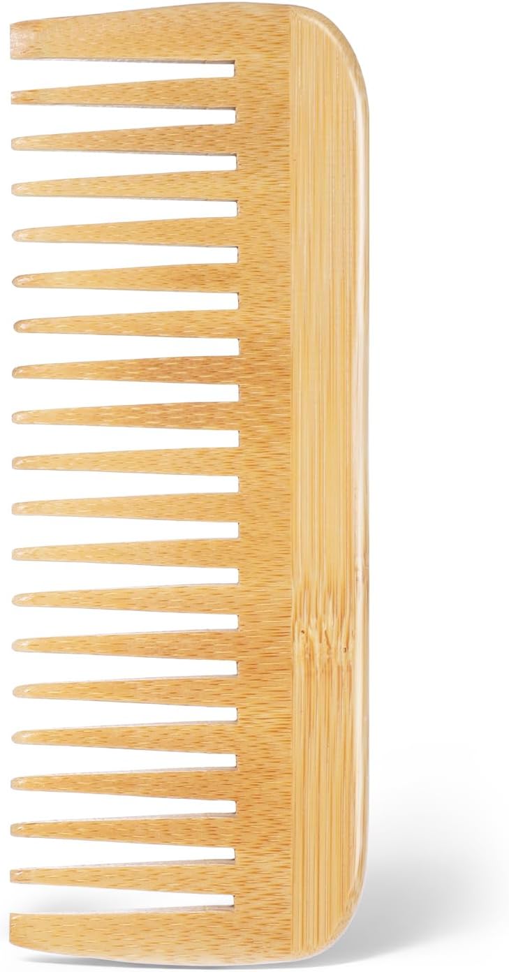 Bamboo Wide Tooth Comb, Natural Bamboo Hair Detangling Comb Anti-Static Hair Brush, Wooden Curls Anti Static Big Tooth Wood Combs for Women and Men All Hairs Types,Travel Friendly