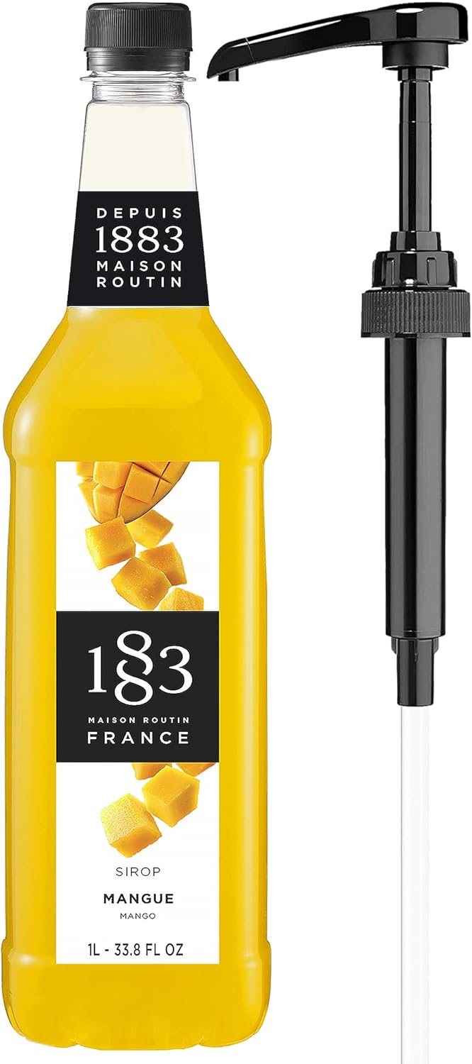 1883 Mango Syrup with Pump – Premium Flavoring Syrup for Cocktails, Mocktails, Lemonade, Iced Tea & Tropical Drinks – 1L (33.8 fl oz) Bottle