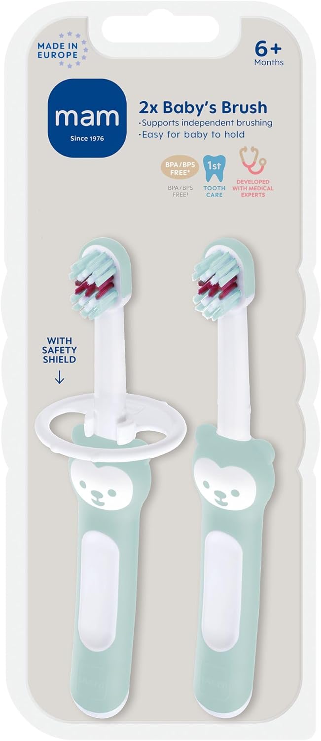 MAM Baby Toothbrush Training Brush 6+ Months – Extra Soft Infant & Toddler Toothbrush with Safety Shield, Small Rounded Head for First Teeth & Gums, Indicator Bristles, Non Slip Handle, BPA Free