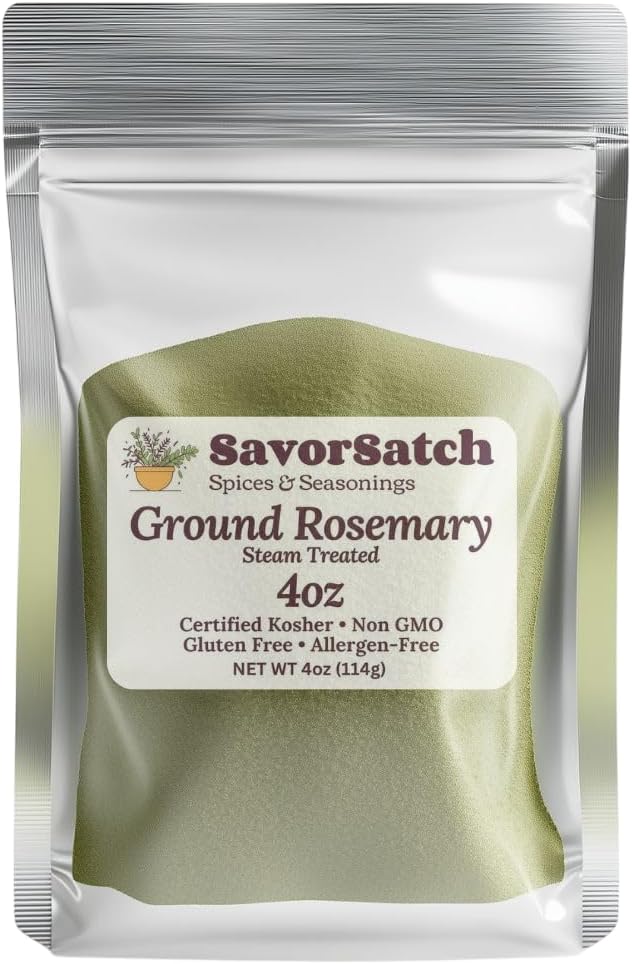 SavorSatch Ground Rosemary Powder - 4oz Resealable Pouch | GMO Free | Certified Kosher | Premium Moroccan Rosemary | Fresh, Aromatic Herb for Cooking, Baking & Seasoning
