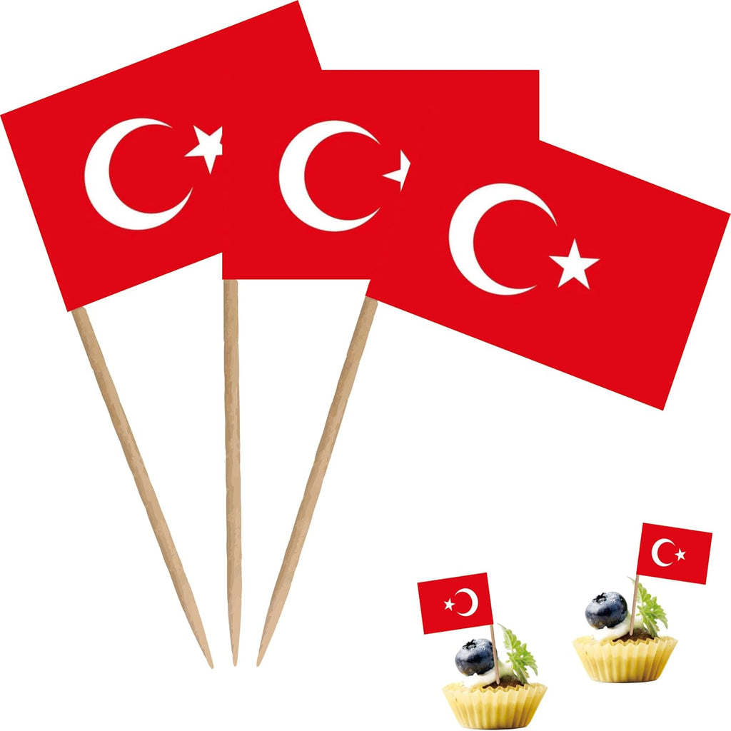 Turkey Toothpick Flag Turkish Small Mini Cocktail Fruit Cupcakes Toppers Food Stick Flags Decorations,100 Pack