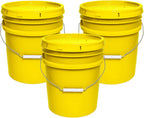 5-Gallon Bucket with Airtight Lid – Made in USA, Food Grade BPA Free Plastic, Heavy Duty Multi-Use, Metal Handle with Grip, Stackable Storage – Yellow, 3 Pack
