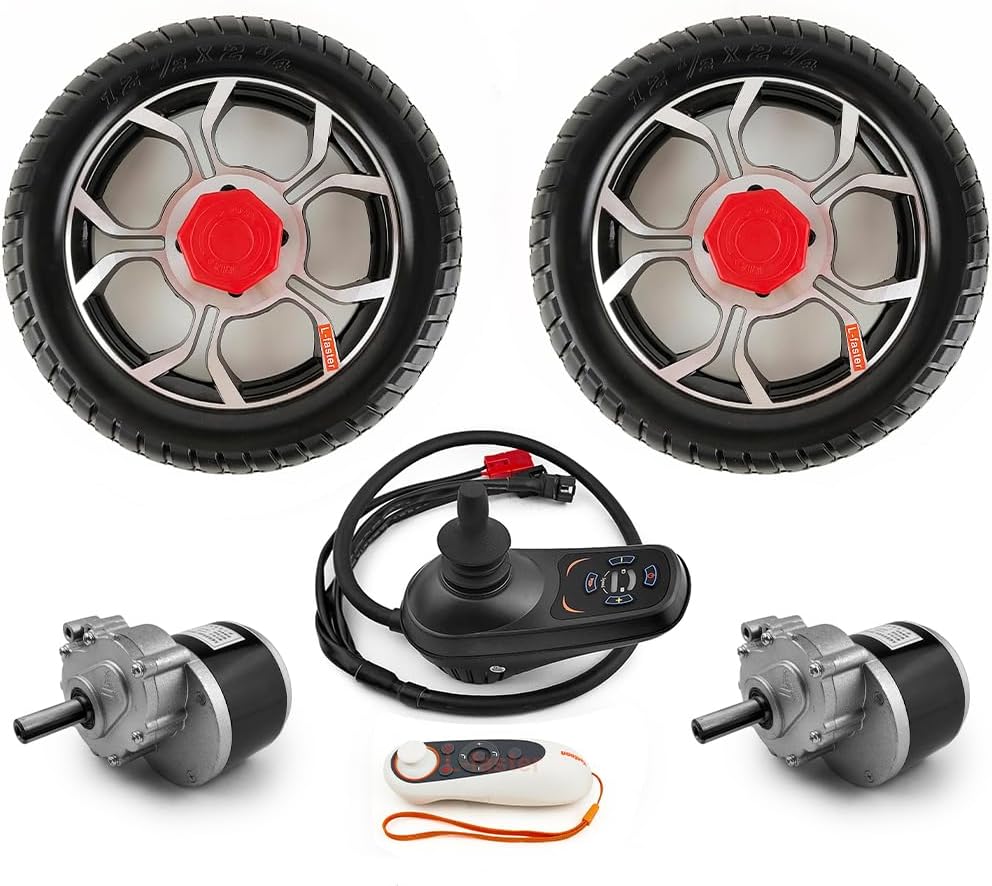 Lightweight Foldable 12 Inch Power Wheel Chair 24V 700W Electric Wheelchair Motor Conversion Kit (Solid Wheel kit Remote Joystick Max 4kph)