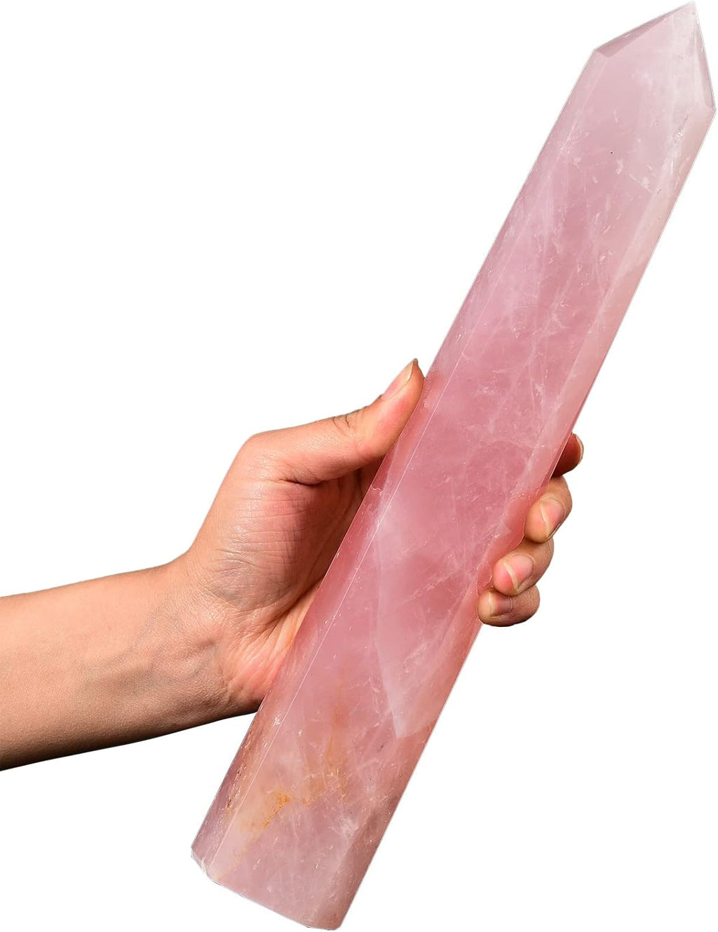 AMOYSTONE Extra Large Healing Crystal Obelisk Tower Rose Quartz Point Wand Crystal Decor Reiki Gifts for Bignners 1.7-2.2 LBS