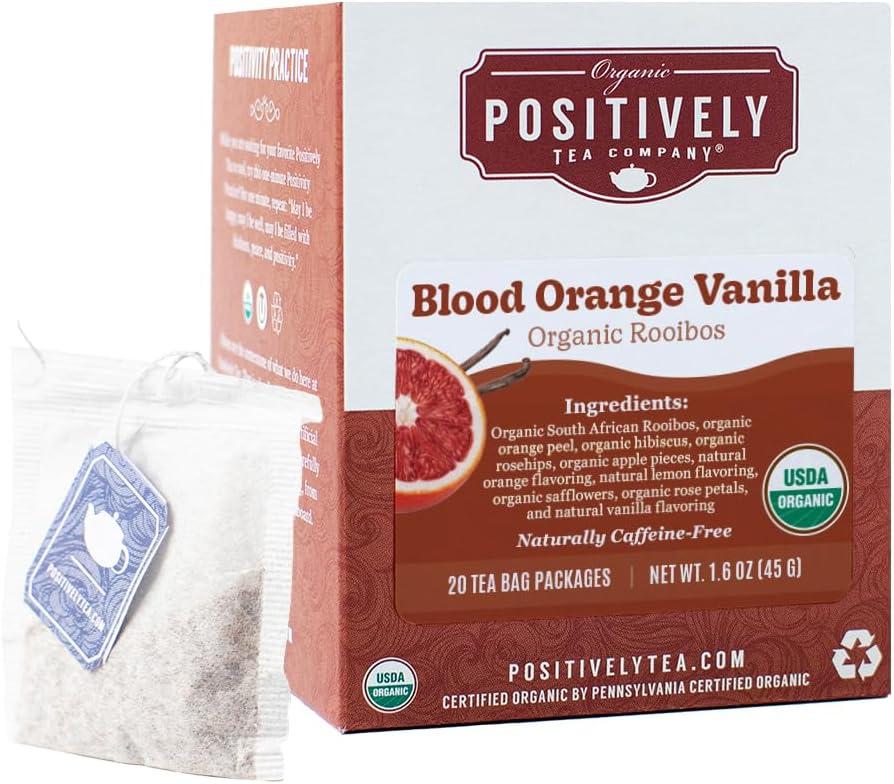 Organic Positively Tea Company, Blood Orange Vanilla Rooibos Tea Bags, 20 Count