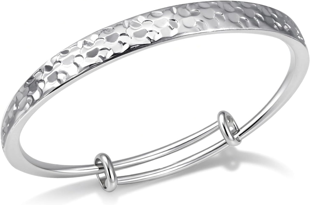 Hammered Texture Silver Bracelet for Women - Adjustable Silver Cuff Bangle, Elegant Boho Chic Jewelry Gift
